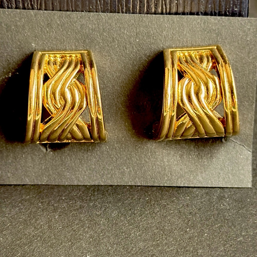 Classic Textured Half Hoop Clii on Earrings Signed Ivana
